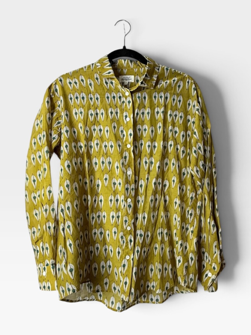 Hartford Button Down Blouse Size 1 Chartreuse Pattern Long Sleeve (R)